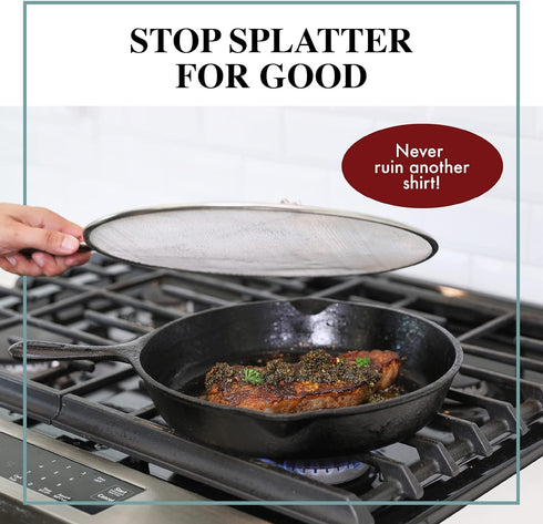 BergKoch Splatter Screen for Frying Pan - 9.5 Inch Stainless Steel Grease Splatter Guard - Cover Oil Splash when Sizzling Bacon, Cooking Fried Chi...