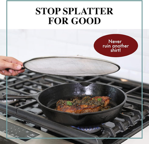 BergKoch Splatter Screen for Frying Pan - 13 Inch Stainless Steel Grease Splatter Guard - Cover Oil Splash when Sizzling Bacon, Cooking Fried Chic...