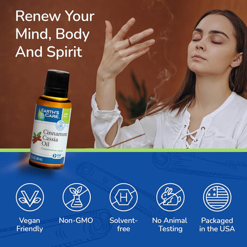 Earth's Care Cinnamon Cassia Oil - Cinnamon Essential Oil - 100% Pure Cinnamon Essential Oil for Diffuser - 1 Fl OZ (1 Bottle)...