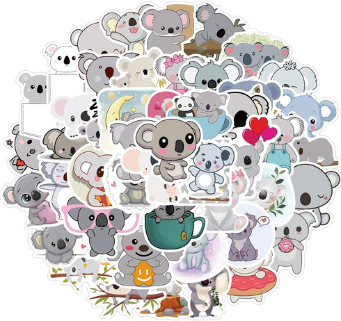 Koala Bear Stickers 50pcs - Cute Boy & Girl Stickers for Laptop, Water Bottle, Luggage, Snowboard, Bicycle, Skateboard - Waterproof Decals...