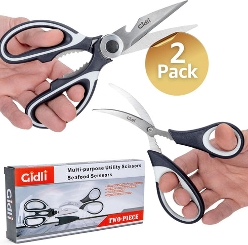 Kitchen Shears by Gidli - Liftime Replacement Warranty* - Includes Seafood Scissors As a Bonus - Heavy Duty Utility Stainless Steel All Purpose Ul...