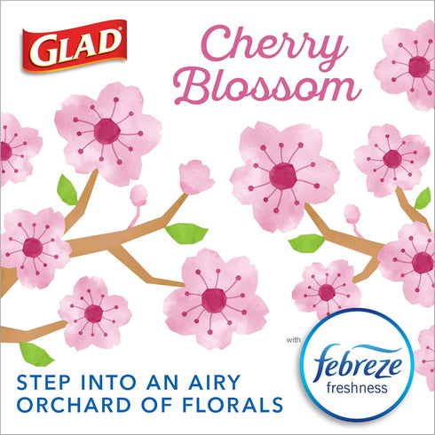 Glad Trash Bags, OdorShield Small Drawstring Garbage Bags, 4 Gallon Trash Bag, Febreze Cherry Blossom, 34 Count (Package May Vary)...