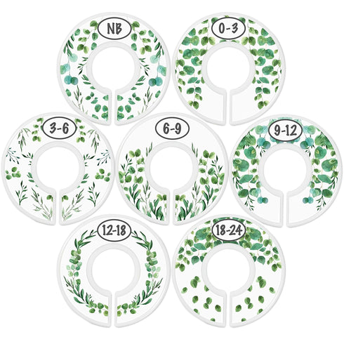 Botanical Nursery Closet Dividers - 7x Size Dividers for Baby Clothes - Eucalyptus Vines Leaf Plant Greenery Decor - Boy or Girl...