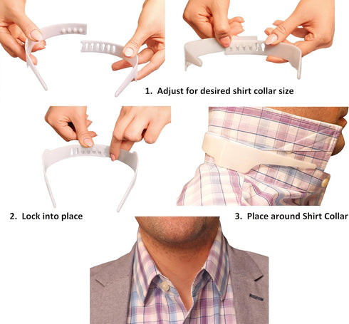 Slick Collar Shirt Collar Support System set with 3 adjustable, 10 premium Collar Stays & a Durable tin Travel EDC Box in White...