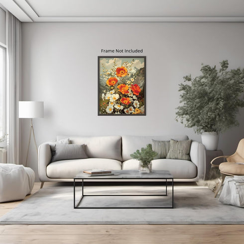 Posterizer 1 pcs-vibrant orange and white flowers on the montainside-Floral & Botanical Art-Abstract & Modern Art-Decor for Home & Office- UNFRAME...