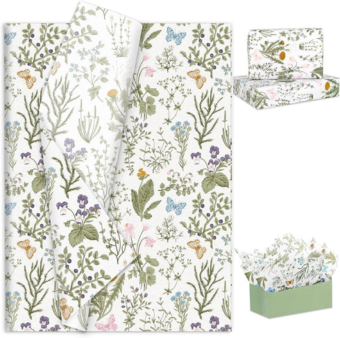 JarThenaAMCS 100 Sheets Vintage Wildflower Tissue Paper Wild Floral Art Tissue Spring Wrapping Paper for Birthday Wedding DIY Crafts Gift Packing,...