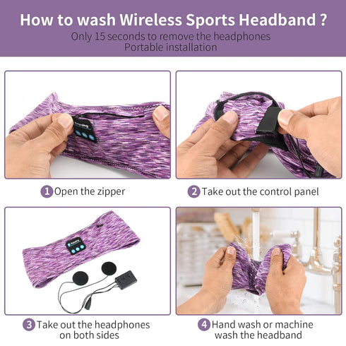 Sleep Headphones, wireless Headband with Zip Pocket Wireless Music Sport Headbands with Ultra-Thin HD Stereo Speakers for Side Sleepers, Meditatio...