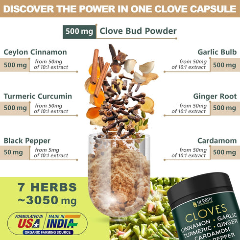7in1 Clove Supplement Rich in Vitamins & Minerals for Digestive, Immune System, Bone & Heart Health with Cinnamon, Turmeric, Ginger, Cardamom, Gar...