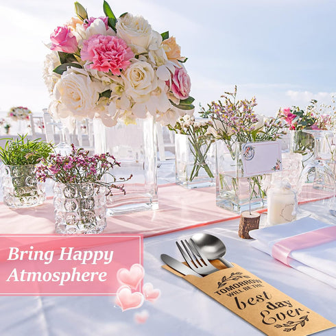 Gueevin 100 Pcs Tomorrow Will Be The Best Day Ever Wedding Paper Silverware Bags Utensil Holder Rustic Cutlery Pouch Bag for Wedding Rehearsal Din...