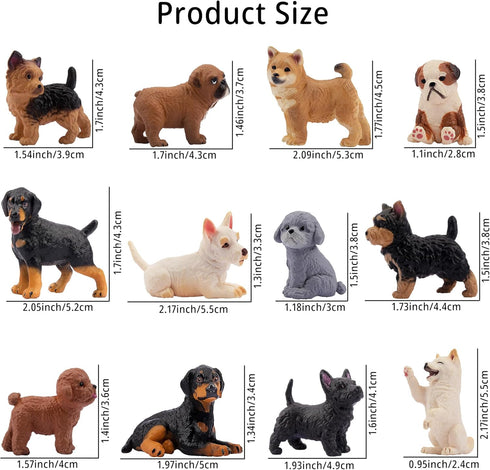 12PCS Dog Figurines, Realistic Plastic Puppy Figurines, Hand Painted Emulational Tiny Dogs Animals Toy, Dog Cake Topper Christmas Birthday Gift fo...