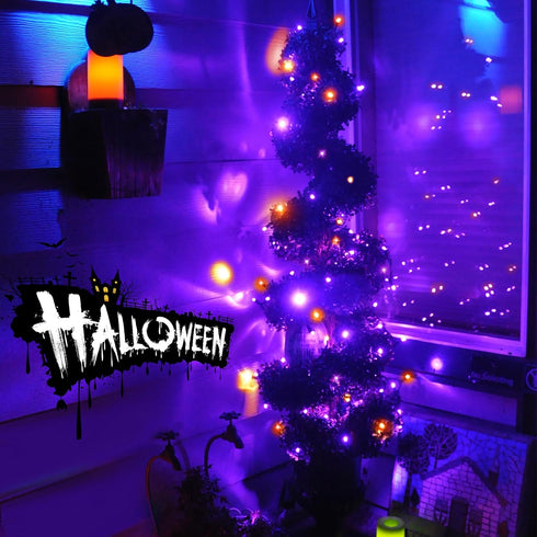 Solar Halloween Lights,39FT 100LED Orange & Purple Halloween Lights,Halloween Solar Lights Outdoor with 8 Modes Waterproof Halloween Lights for Be...