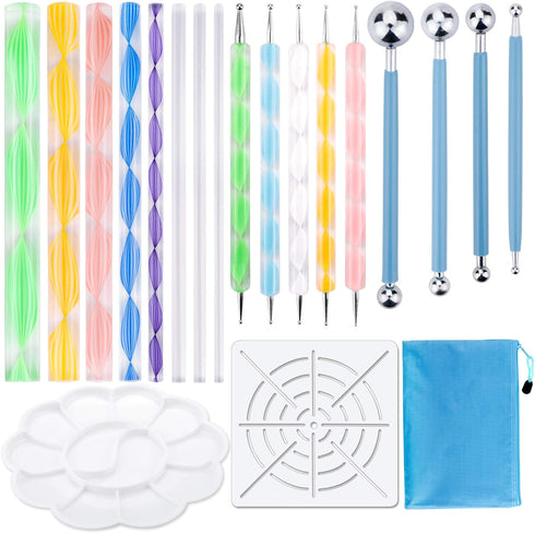 Augshy 19pcs Mandala Dotting Tools Set Pen Dotting Tools Mandala Stencil Ball Stylus Paint Tray for Painting Rocks, Coloring, Drawing and Drafting...