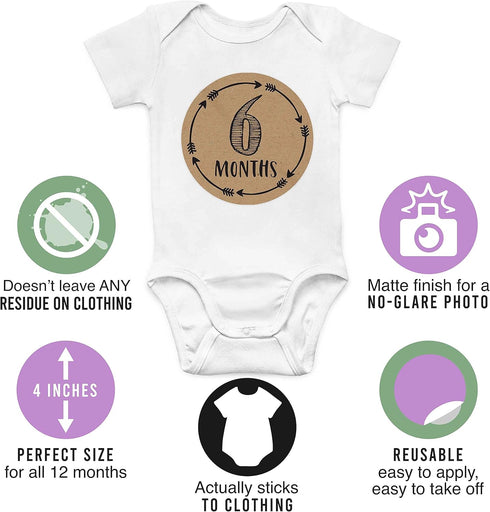 Hadley Designs 16 Monthly Baby Milestone Stickers - Rustic Baby Monthly Milestone Stickers, Baby Month Stickers For Baby Photo Props Newborn, Mont...