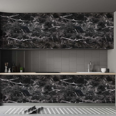 Abyssaly Black Marble Paper Granite Wallpaper 15.7" X 118" Countertop Peel and Stick Self Adhesive Thickening for Kitchen Bathroom and Furniture...