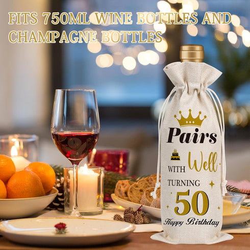 Wxiben 50th Birthday Wine Bags - 1pcs 1974 Wine Gifts for Women Men 50 Year Old Burlap Wine Gift Bag Over the Hill 50th Birthday Party Decorations...
