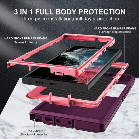 for Samsung Galaxy S22 Ultra Case, Military Grade Shockproof/Drop Proof/Dust Proof Case with 2Pcs Self Healing Flexible TPU Screen Protector & Cam...