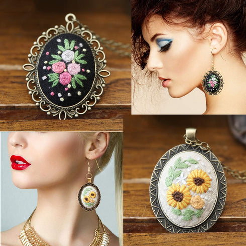MWOOT 3 Pack Pendant Embroidery Starter Kit for Beginners,Retro Necklace Series Cross Stitch Tools for Necklace & Earrings & Hand Sewing Jewelry &...