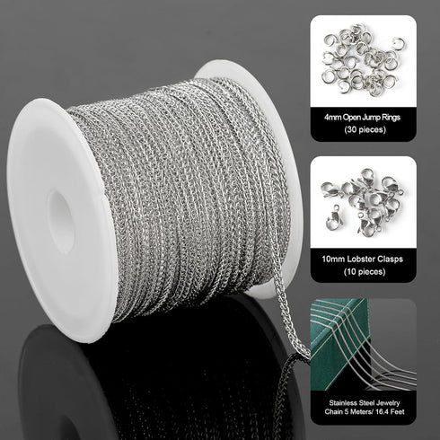 UMAOKANG 16.4ft/5m Stainless Steel Chain for Jewelry Making Chopin Rope Thin Chain Necklace DIY Jewelry Supplies Findings...