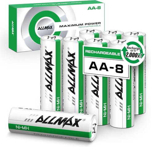 Allmax Rechargeable AA NiMH Batteries (8 Count) - Recharge up to 2,000 Times, 2000mAh, Precharged, 1.2V...
