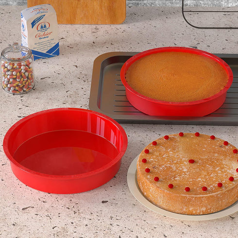SILIVO 9.5 inch Round Nonstick Silicone Cake Molds - 2 Pack for Layer, Cheese & Chocolate Cakes...