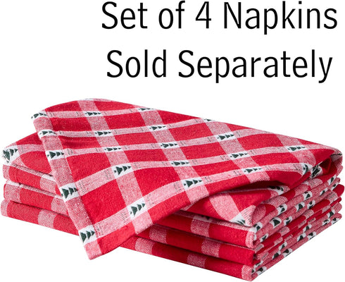 Lintex Little Christmas Trees Plaid Cotton Christmas Napkins, Red and Green Country Tree Woven Holiday Fabric, Easy Care Cotton Weave, Set of 4 Na...