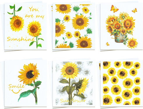 12 Pieces Swedish Kitchen Towels Reusable Sponge Cleaning Cloths Sunflower Kitchen Cloths Absorbent Dish Cloth Washable Kitchen Towels for Kitchen...