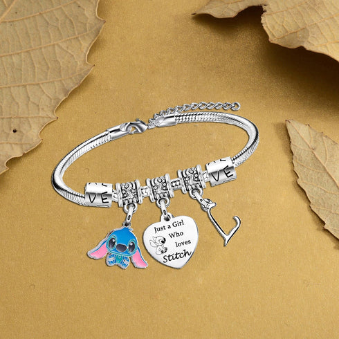 Stitch Bracelet with Initial Letter Bracelets for Women Christmas Birthday Gifts Stitch Gifts Stitch Stuff Just A Who Loves Stitch...