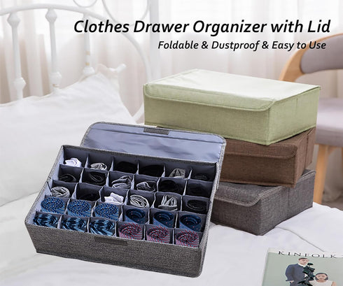 AARAINBOW 2 Packs Underwear Socks Ties Storage Organizer with Lids Foldable Closet Drawer Organizer 60 Cells, Fabric Wardrobe Divider Storage Boxe...