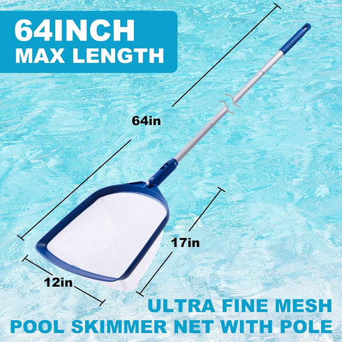 Pool Skimmer Net with Pole, Ultra Fine Mesh Pool Nets for Cleaning with pole, Semi-deep Bag Pool Net Skimmer for Above Ground and Inground Pools, ...