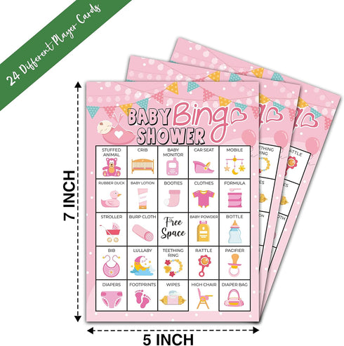 Bingo Cards for Party Supplies, Pink Shower Bingo Game, Party Games with 24 Players, Family Activities, Party Favors Gifts for Adults - pink05...