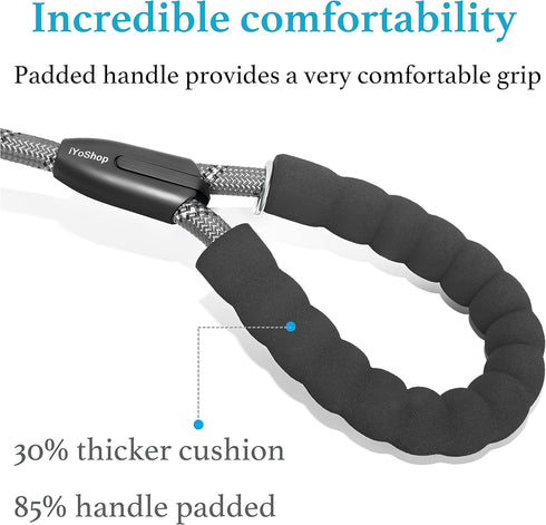 iYoShop 6 FT Durable Slip Lead Dog Leash with Padded Handle and Highly Reflective Threads, Dog Training Leash, (Medium/Large, 35~120 lbs., Grey)...