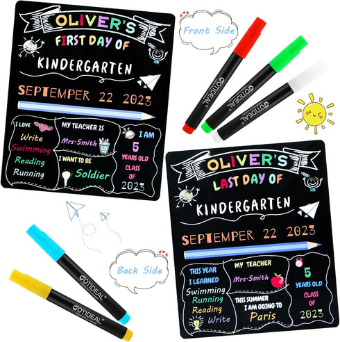 GOTIDEAL First & Last Day of School Board, 10 x 12 Inch Double Sided Back to School Sign for Kids Boys Girls with 5 Chalk Markers, 1st Day of Kind...