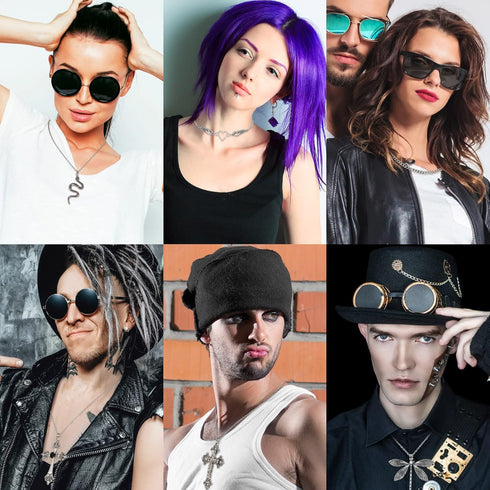 Bonuci 30 Pieces Grunge Necklace Set Goth Cross Necklace Y2k Necklace Punk Rock Vintage Harajuku Gothic Feather Chain Choker Necklace Jewelry Cost...