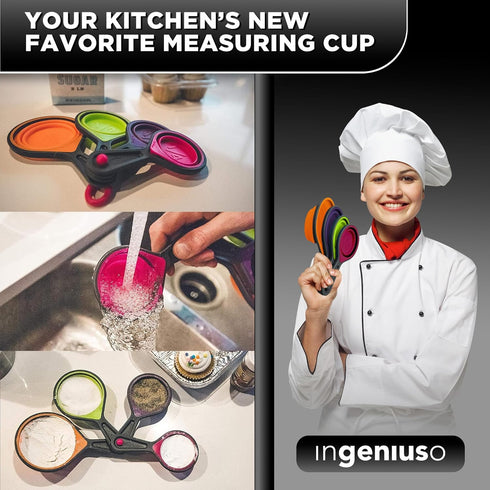 Collapsible Measuring Cups and Nesting Spoons - Adjustable Silicone for Cooking, used for Liquid and Dry Kitchen Items - Portable Portion Control,...