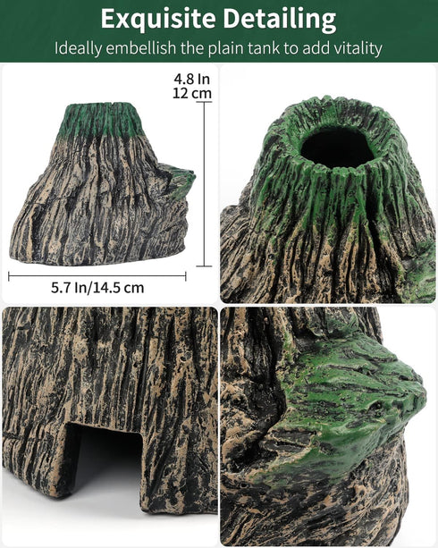 Uniclife Aquarium Volcano Ornament Kit Realistic Resin Volcanic Decoration with Air Stone Bubbler Red LED Light Decor for Fish Tank Landscape Addi...