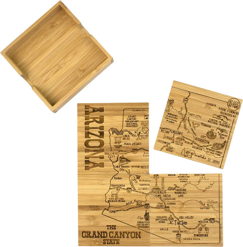 Totally Bamboo Arizona State Puzzle 4 Piece Bamboo Coaster Set with Case...
