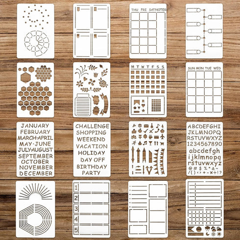 16 Pcs Journal Stencils, Journaling Stencils for A5 Notebook Scrapbook Dotted Journals, Planner Accessories/Supplies for Create Your Own Stencils ...