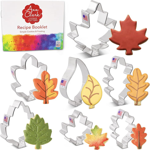 Ann Clark Cookie Cutters Fall Leaves Cookie Cutters 7-Pc. Set Made in the USA, Oak, Teardrop, and Maple Leaf Shapes...