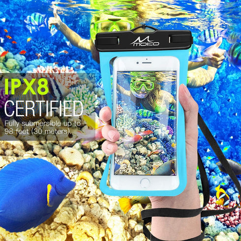 MoKo Waterproof Phone Pouch, Underwater Cellphone Case Bag with Lanyard Armband Compatible with iPhone 14 13 12 11 Pro Max X/Xr/Xs Max/SE 3, 8/7/6...