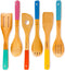 BergHOFF Bamboo 6Pc Utensil Set, Slotted & Plain Spatula, Slotted Spoon, Serving Spoon, Spaghetti Spoon, Salad Spoons 12" Multi-colors with Hangin...