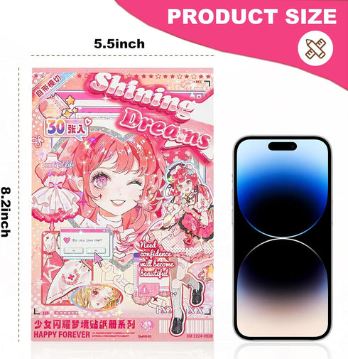 cute Scrapbook Stickers Book with 500 Stickers A5 Size Cute Girl Stickers Kawaii People stickers Pre-Cut journaling Stickers kids scrapbook kit fo...