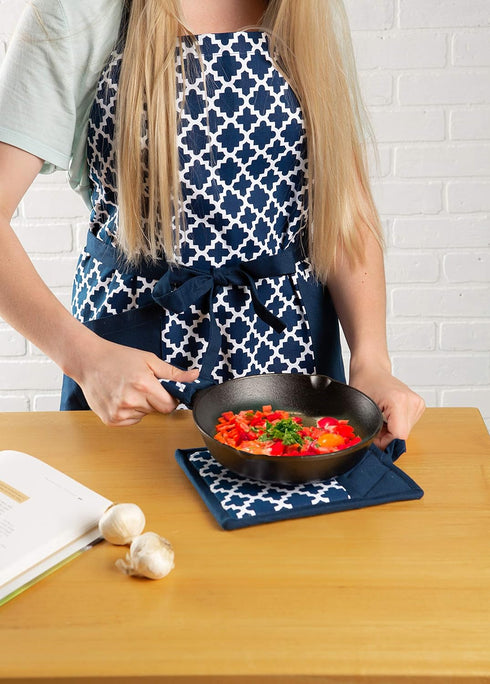 DII Lattice Basics Collection Kitchen Essentials, Oven Mitt & Potholder Set, Nautical Blue, 2, Piece...