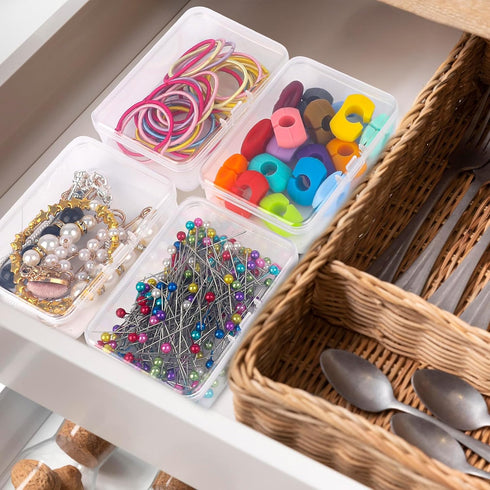 6 PCS Mini Clear Plastic Storage Containers Box Case with Lids Clear Rectangle Box Small Clear Container for Small Items and Other Craft Projects,...