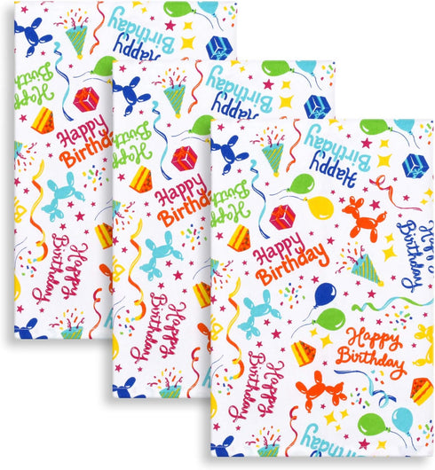 Cackleberry Home Happy Birthday Balloon Dogs Cotton Kitchen Towels 18 x 28 Inches, Set of 3...