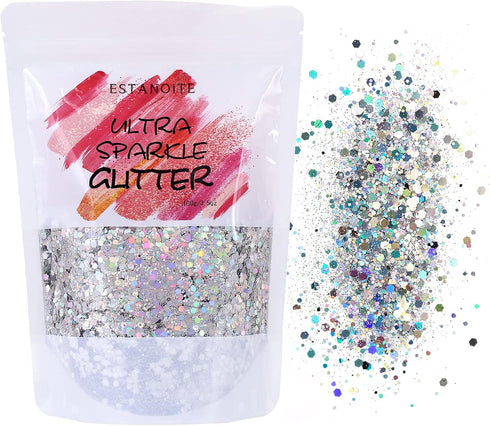 100g Holographic Glitter, Cosmetic Mixed Hexagon Chunky & Fine Craft Glitter Resin Sequins for Epoxy, Resin Art, Body, Hair, Face, Nail, Slime, Tu...