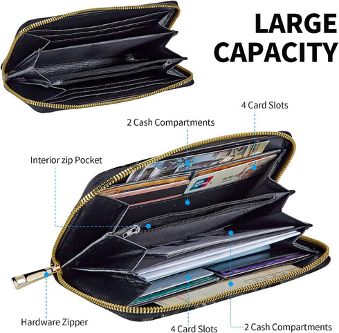 Women Wallets Large Capacity Clutch Purse for Men Women Ladies Slim Purse Credit Card Holder, RFID Blocking Wristlet Cell Phone Wallet for Men Wom...
