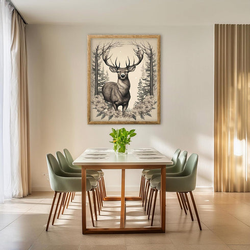 Posterizer 1 pcs- Beautiful deer in a jungle with wild white flowers-Art for Animal Lovers-Floral Botanical Art- Gift for Men Women -Decor for Bed...