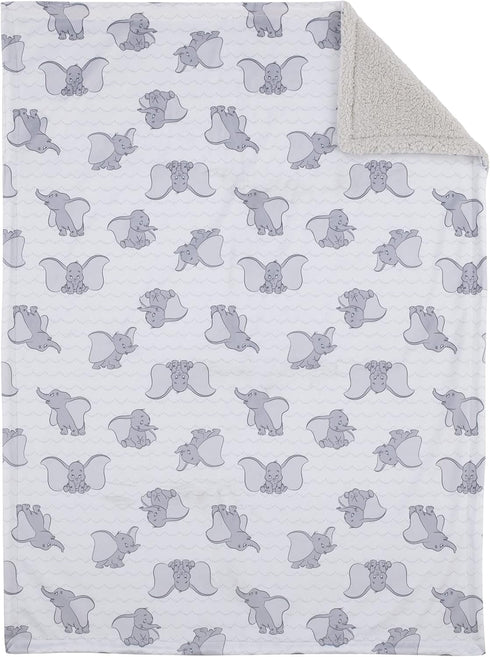 Disney Dumbo White and Grey Super Soft Baby Blanket with Sherpa Back...