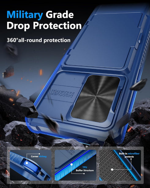 for Samsung Galaxy S24 Wallet Case, Built-in Card Holder (Store 4-5 Cards) & Slide Camera Cover & Kickstand, Military Grade Protection, Rugged Sil...