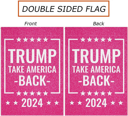 GAGEC Garden Flag Trump Take America Back 2024 Pink Glitter Flag Double Sided Outdoor Decor Yard Lawn Home Decoration 12.5 x 18 Inch...
